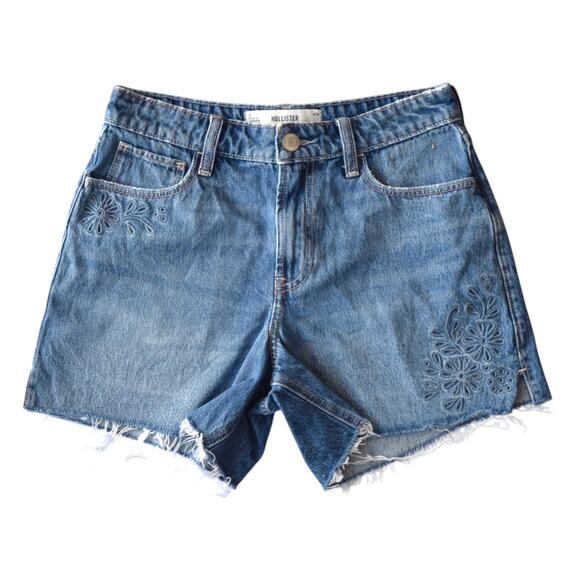 Hollister High Rise Relaxed Embroidered Denim Shorts Size 2 - Picture 1 of 5